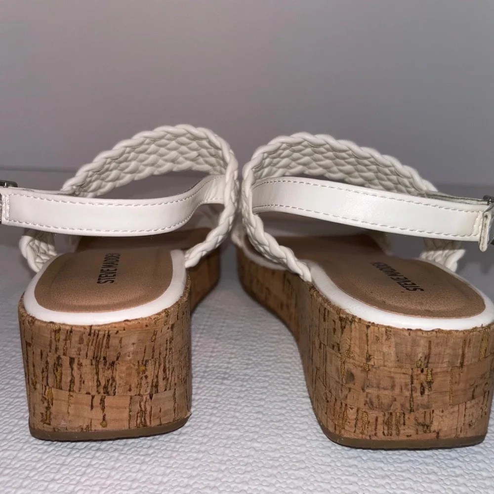 Steve Madden Big Girls Size 4 White‎ Woven Braided Strap Cork Wedge Sandals